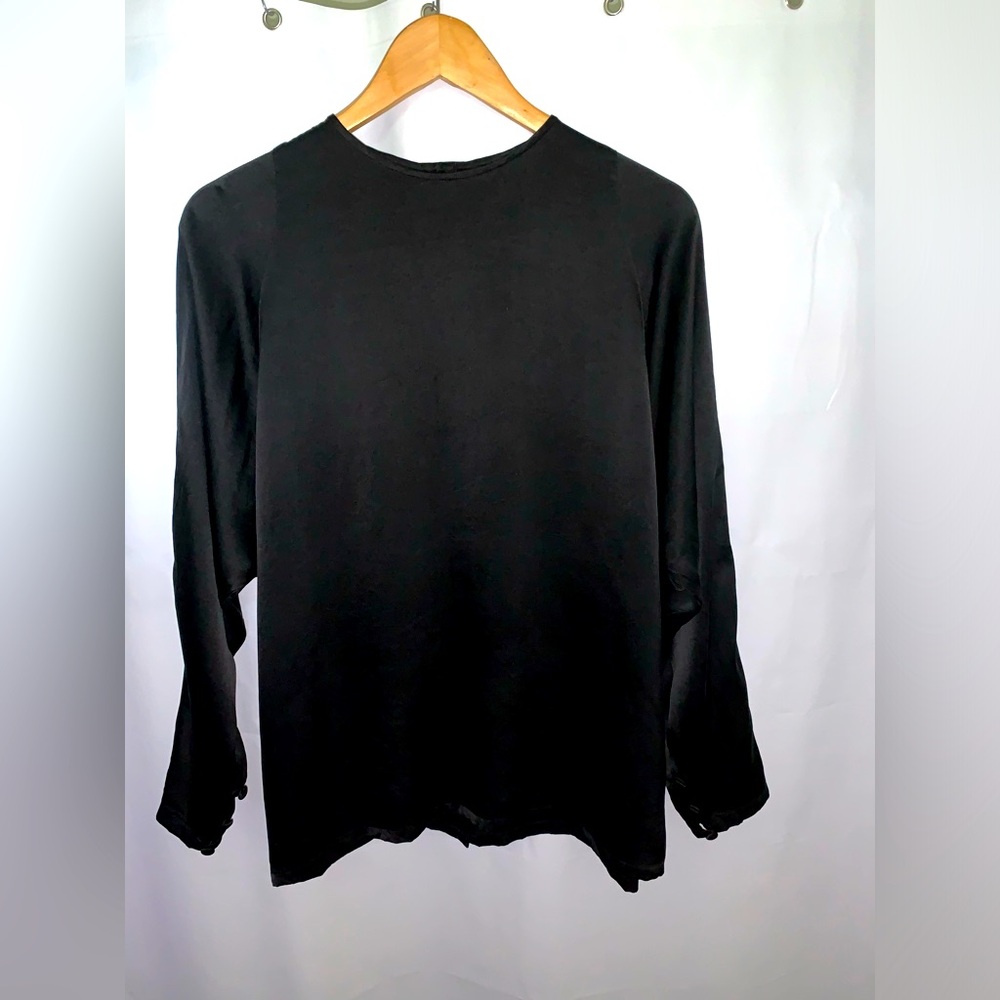 100% Silk Vintage Old money Linda Allrad Ellen Tracy Black Blouse Dolman sleeve